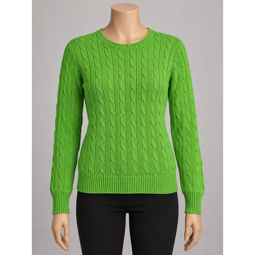 Vintage Polo Ralph Lauren Sport Sweater Women S Lime Green Cable Knit Cotton